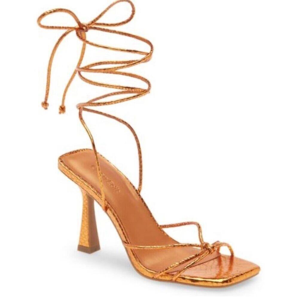 Open Edit Orange Bronze Metallic Ankle‎ Calf Lace Strappy Sandals Size 6 NEW
